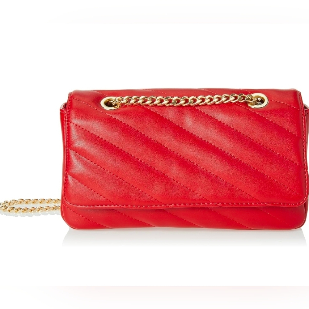 The Drop Women's Red Faux Leather Koko Chain Strap Flap Shoulder Bag Purse